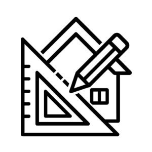 Symbol eines Hauses mit integriertem Maßstab – Logo für Bausachverständiger